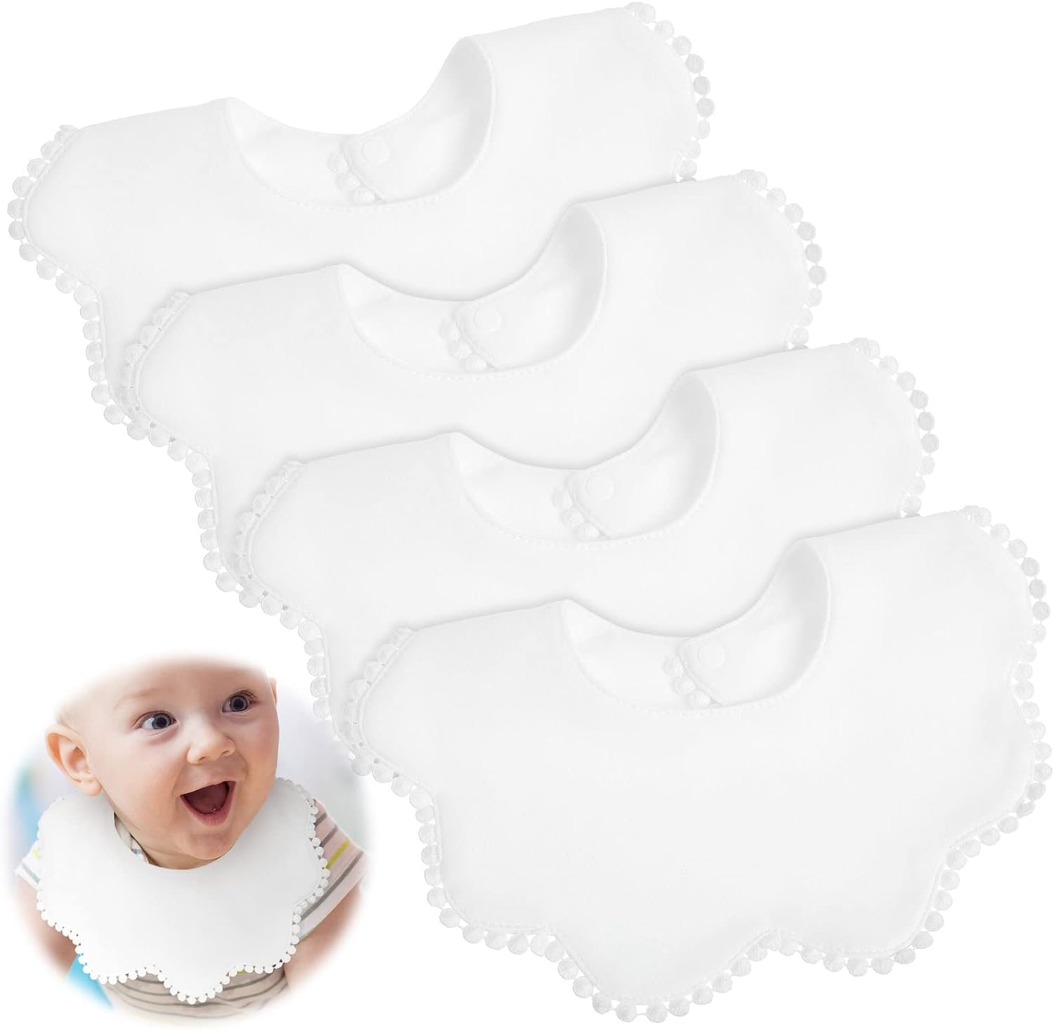 251026150820228_1 JenPen 4 Pieces White Bibs for Baby Girl Bandana Bibs Baby Bandana Drool Bibs 360 Bibs for Baby Girl Muslin Bibs Set for Teething Toddler - Image 1